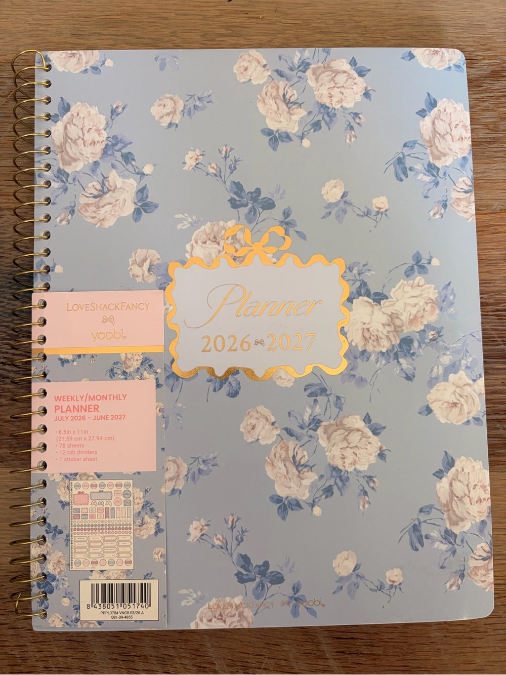 LoveShackFancy Floral Planner in Light Blue with Pink and Gold Accents